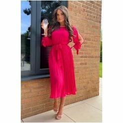 Girl In Mind Pink Long Sleeve Pleated Midi Dress -Girl In Mind unnamed file 1014