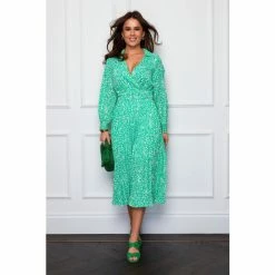 Girl In Mind Green Regular Long Sleeve Pleat Skirt Beleted Midi Dress -Girl In Mind unnamed file 1039