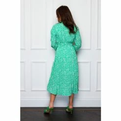 Girl In Mind Green Regular Long Sleeve Pleat Skirt Beleted Midi Dress -Girl In Mind unnamed file 1041
