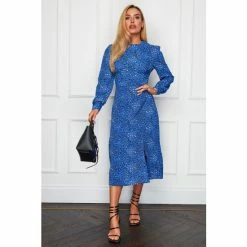 Girl In Mind Blue Cass Long Split Leg Midi Dress