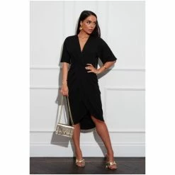 Girl In Mind Black Petite Petite Chelsea Short Sleeve Wrap Midi Dress -Girl In Mind unnamed file 1072