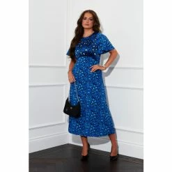 Girl In Mind Blue Britney Flutter Sleeve Midi Dress