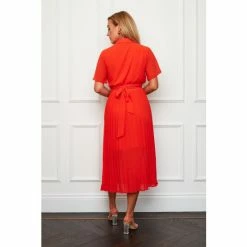 Girl In Mind Orange Everleigh Orange Belted Pleated Midi Shirt Dress -Girl In Mind unnamed file 1088