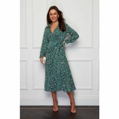 Girl In Mind Green/Purple Jamila Collared Wrap Midi Dress