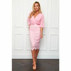 Girl In Mind Pink 2 In 1 Pleated Lace Midi Dress