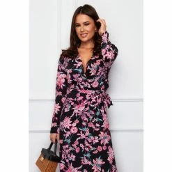 Girl In Mind Black Zelda Ruched Waist Wrap Midi Dress Paisley -Girl In Mind unnamed file 1124