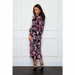 Girl In Mind Black Zelda Ruched Waist Wrap Midi Dress Paisley -Girl In Mind unnamed file 1125