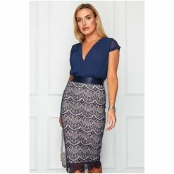 Girl In Mind Navy Regular Natalya Pleated Plunge Lace Bodycon Midi Dress -Girl In Mind unnamed file 1132