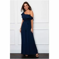 Girl In Mind Navy Janelle Frill Detail One Shoulder Maxi Dress -Girl In Mind unnamed file 1137