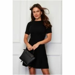 Girl In Mind Black Short Sleeve Racer Neck Knitted Skater Dress -Girl In Mind unnamed file 1142
