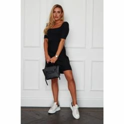 Girl In Mind Black Short Sleeve Square Neck Knitted Skater Dress -Girl In Mind unnamed file 1145