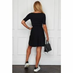 Girl In Mind Black Short Sleeve Square Neck Knitted Skater Dress -Girl In Mind unnamed file 1146