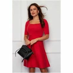 Girl In Mind Black Short Sleeve Square Neck Knitted Skater Dress -Girl In Mind unnamed file 1148