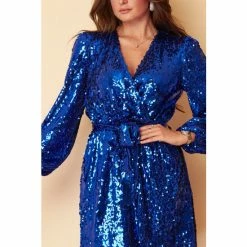 Girl In Mind Blue Regular Balloon Sleeve Sequin Wrap Skater Mini Dress -Girl In Mind unnamed file 1158
