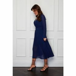 Girl In Mind Navy Petite Elaine Pleated Skirt Collar Detail Midi Dress -Girl In Mind unnamed file 1180