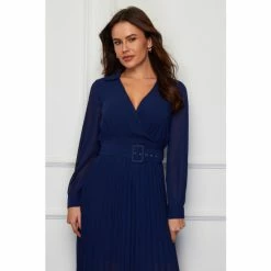 Girl In Mind Navy Elaine Pleated Skirt Collared Midi Dress -Girl In Mind unnamed file 1184