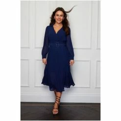 Girl In Mind Navy Elaine Pleated Skirt Collared Midi Dress -Girl In Mind unnamed file 1187