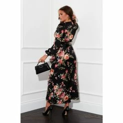 Girl In Mind Black Floral Regular Petite Long Sleeve Wrap Midi Dress -Girl In Mind unnamed file 1191