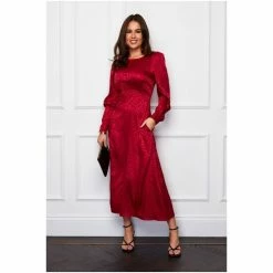 Girl In Mind Pink Ashanti Long Sleeve Leg Split Midi Dress -Girl In Mind unnamed file 1217