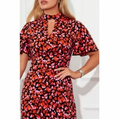 Girl In Mind Red Belle Keyhole Angel Sleeve Midi Dress -Girl In Mind unnamed file 1226