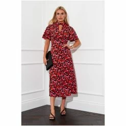 Girl In Mind Red Belle Keyhole Angel Sleeve Midi Dress -Girl In Mind unnamed file 1228