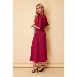 Girl In Mind Burgundy Red Adelyn Frill Slleeve Leg Split Midi Dress -Girl In Mind unnamed file 1242