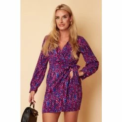 Girl In Mind Pink Long Sleeve Collared Mini Wrap Dress