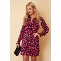 Girl In Mind Pink Jenna Leopard Long Sleeve Shirt Dress -Girl In Mind unnamed file 1275