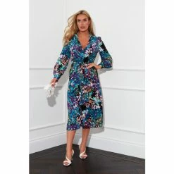 Girl In Mind Blue Long Sleeve Printed Midi Shirt Dress