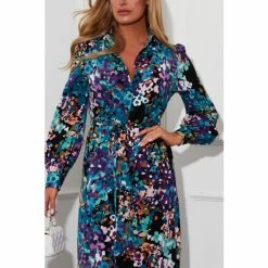 Girl In Mind Blue Long Sleeve Printed Midi Shirt Dress -Girl In Mind unnamed file 1285