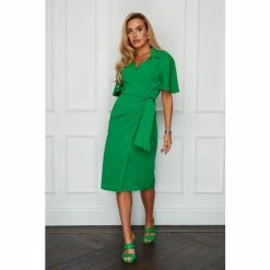 Girl In Mind Green Amari Green Short Sleeve Wrap Midi Dress -Girl In Mind unnamed file 1289