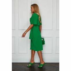Girl In Mind Green Amari Green Short Sleeve Wrap Midi Dress -Girl In Mind unnamed file 1290