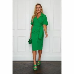 Girl In Mind Green Amari Green Short Sleeve Wrap Midi Dress -Girl In Mind unnamed file 1292