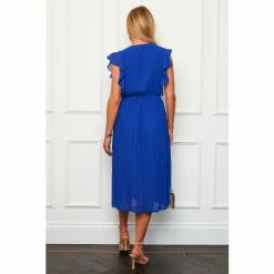 Girl In Mind Blue Petite Petite Sylvie Pleated Flutter Sleeve Midi Dress -Girl In Mind unnamed file 1333