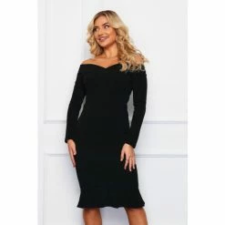 Girl In Mind Black Sonia Bardot Midi Dress