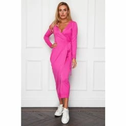 Girl In Mind Pink Knitted Midaxi Wrap Dress