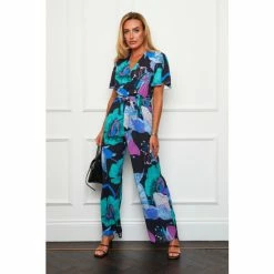 Girl In Mind Blue Floral Ariana Angel Sleeve Wide Leg Jumpsuit -Girl In Mind unnamed file 1402