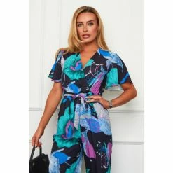 Girl In Mind Blue Floral Ariana Angel Sleeve Wide Leg Jumpsuit -Girl In Mind unnamed file 1403
