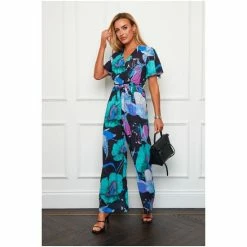 Girl In Mind Blue Floral Ariana Angel Sleeve Wide Leg Jumpsuit -Girl In Mind unnamed file 1406