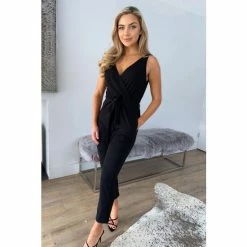 Girl In Mind Black Wrap Front Jumpsuit