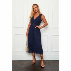 Girl In Mind Navy Regular Girl In Mind Ella Belted Pleat Wide Leg Jumpsuit -Girl In Mind unnamed file 1424