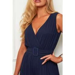 Girl In Mind Navy Regular Girl In Mind Ella Belted Pleat Wide Leg Jumpsuit -Girl In Mind unnamed file 1425