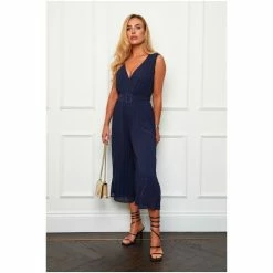 Girl In Mind Navy Regular Girl In Mind Ella Belted Pleat Wide Leg Jumpsuit -Girl In Mind unnamed file 1426