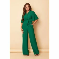Girl In Mind Green Tie Front Wide Leg Jumpsuit