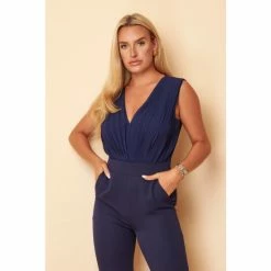 Girl In Mind Navy Pleated V Neck Jumpsuit -Girl In Mind unnamed file 1462