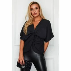 Girl In Mind Black Petite Twist Front Blouse
