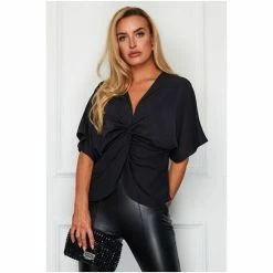 Girl In Mind Black Petite Twist Front Blouse -Girl In Mind unnamed file 1521