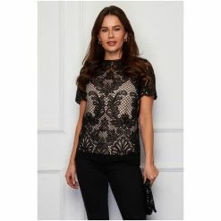 Girl In Mind Black Christine Short Sleeve Lace Top -Girl In Mind unnamed file 1532