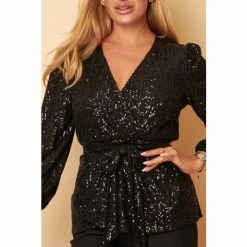 Girl In Mind Black Gabriella Sequin Long Sleeve Top -Girl In Mind unnamed file 1541