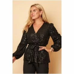 Girl In Mind Black Gabriella Sequin Long Sleeve Top -Girl In Mind unnamed file 1542